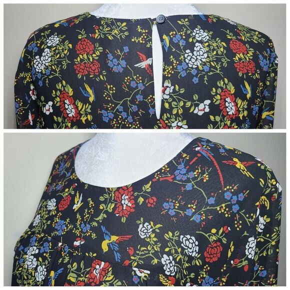 NWT|Madewell Sheer Sleeve Ruffle Peplum Floral Long Sleeve Top, MEDIUM - Picture 8 of 12